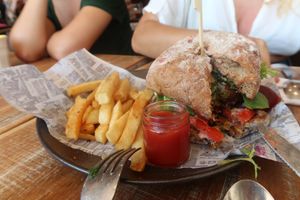 vegan burger at Speedo's Cafe in Bondi Beach