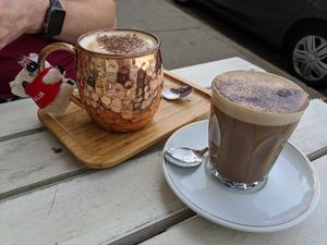 ginger bread latte and small soy mocha at Speedo's Cafe in Bondi Beach