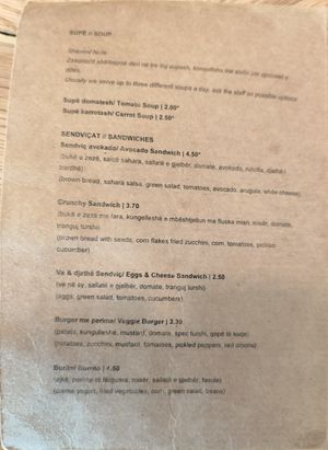 Soup and Sandwich Menu: Dishes with * can be made vegan at Dit e Nat in Pristina