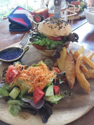 vegan burgers  at Plernpai Vegetarian Cafe in Mae Hong Son