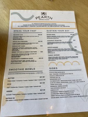 Menu at Pearth Organic Kitchen in West Leederville