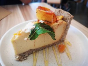 Peach, Apricot and Cinnamon Baked Cheesecake at Pearth Organic Kitchen in West Leederville