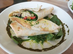 Grilled Vegetable Wrap (vegan Feta, artichoke, spinach and pesto) at Pearth Organic Kitchen in West Leederville
