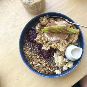 Porridge with fruit and coconut yoghurtt  at Pearth Organic Kitchen in West Leederville