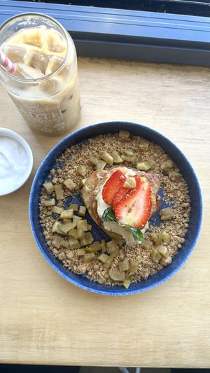 Apple strudel pancake with cashew cheeze  at Pearth Organic Kitchen in West Leederville