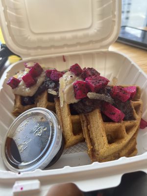 Pumpkin waffles   at Juicy Brew - Kaimuki in Honolulu