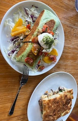 Mushroom Melt and Roasted jackfruit burrito at Juicy Brew - Kaimuki in Honolulu