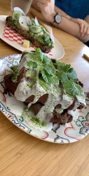 mint chocolate waffles (weekend brunch) at Juicy Brew - Kaimuki in Honolulu