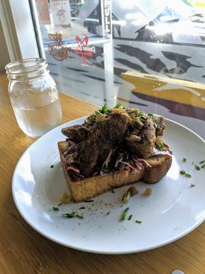 Chicken-fried pumpkin with coleslaw on toast at Juicy Brew - Kaimuki in Honolulu