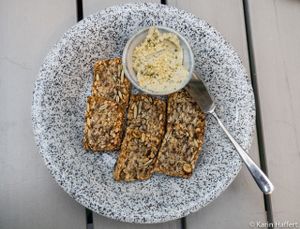 Homemade seed bread and hemp cheese - vegan and super yummy  at La Grainerie in Brussels