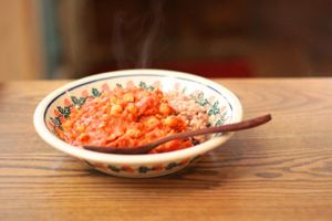brown rice curry of chickpeas at Salunpowaku in Minoo