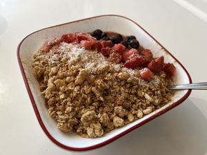 acai bowl (must request no honey)  at Remedy Juice Cafe in Hood River
