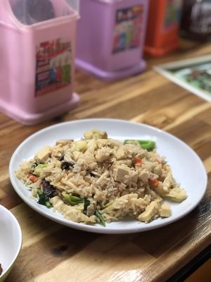 Fried rise with tofu and vegetables  at Happy Mushroom - Food Stall in Chiang Mai