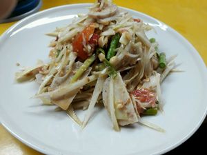 One of her many versions of somtam at Happy Mushroom - Food Stall in Chiang Mai