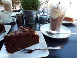 Vego cake and Iced chocolate at Cafe Blattgold in Kiel