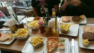 A few burgers, fries, and quesadillia at Cafe Blattgold in Kiel
