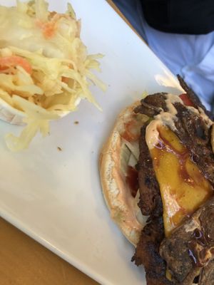 BBQ steak with coleslaw  at Cafe Blattgold in Kiel