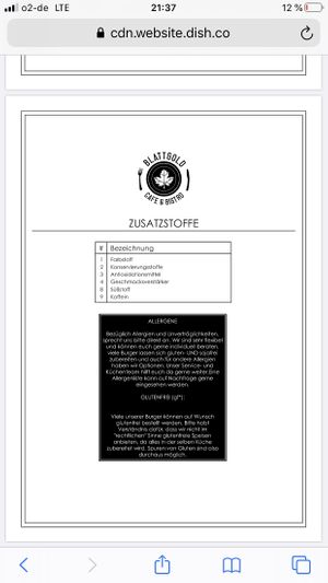 Menu at Cafe Blattgold in Kiel