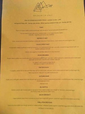 menu at TripKitchen at TripSpace in East London