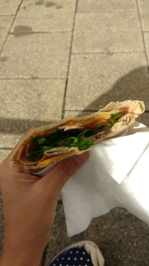 Vegan crêpe: ham n cheese, spinach and apple butter at FlipnFast in Newcastle Upon Tyne