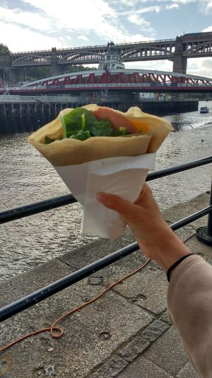 Vegan crêpe: ham n cheese, spinach and oak smoked apple butter at FlipnFast in Newcastle Upon Tyne