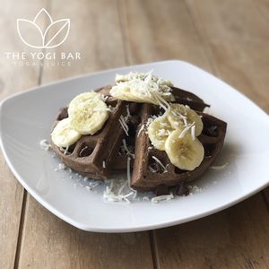 Maca cacao vegan waffles  at The Yogi Bar in Puerto Vallarta