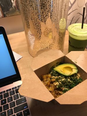 working breakfast at Rabbits Cafe in Portland