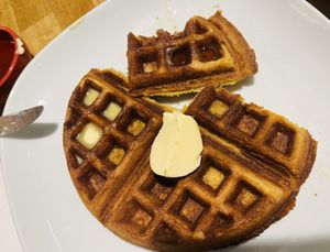 Corn meal waffle, so good!   at Rabbits Cafe in Portland