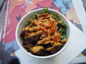 grilled tempeh, kale and something bowl. at Rabbits Cafe in Portland