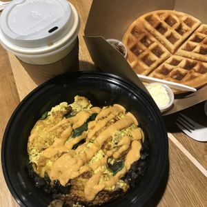 Breakfast Bean Scramble = satisfying  at Rabbits Cafe in Portland