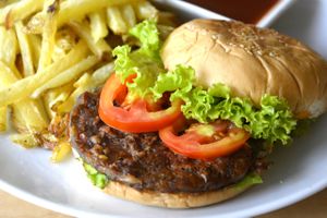 Heart burger (patty made from banana hearts) at Greens Spot Cafe  in Quezon City