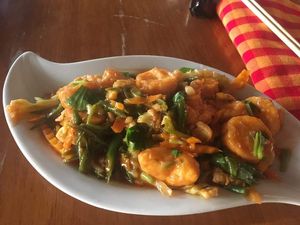 Spicy tofu curry at Khaing Shwe Wha Vegetarian Restaurant in Bagan
