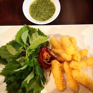 deep fried tofu with Coriander sauce at Hum Vegetarian - District 1 in Ho Chi Minh City