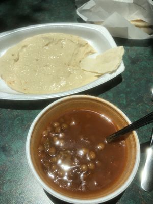 Lentil soup and hummus with pita at Bread and Butter Deli in Tarpon Springs