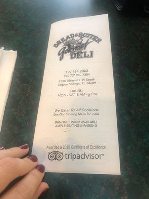 Menu  at Bread and Butter Deli in Tarpon Springs