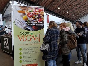 stall at Veggieworld, Brussels, nov 2018 at Roots Vegan Food in Eperlecques