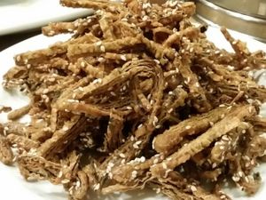 fried sesame vegan anchovies at Fine Garden in San Gabriel