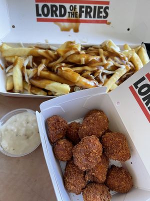 Fries with Poutine sauce, spicy nuggets with Parisian sauce at Lord of the Fries in Northbridge