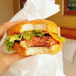 Beyond meat phish burger at Lord of the Fries in Northbridge