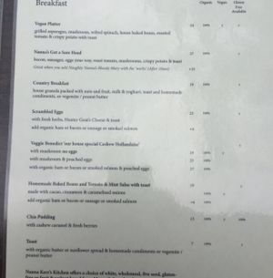 Breakfast Menu at Love Kitchen in Pokolbin