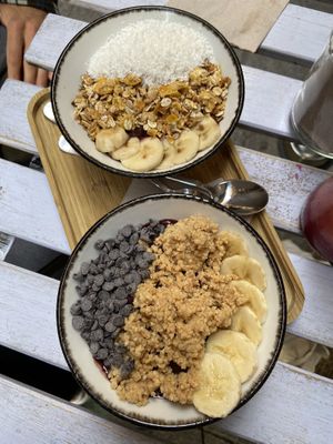 Two different açai bowls. Both amazing, but you could really taste the sugar crunch in between your teeth.  at Almalibre Acai Bar in Valencia