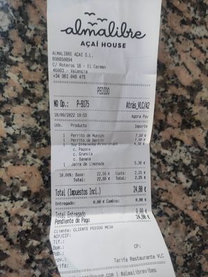 precios at Almalibre Acai Bar in Valencia