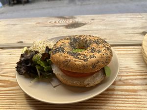 Bagel with sour cream and Avocado  at Almalibre Acai Bar in Valencia