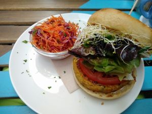quinoa-chickpea burger at Almalibre Acai Bar in Valencia