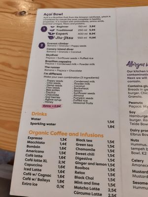 Menu at Almalibre Acai Bar in Valencia