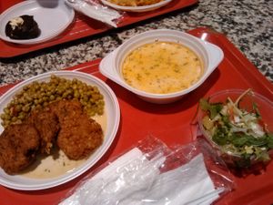 Daily menu of choice: Vegan patties with peas. Mushroom soup a la grec (with vegan cream) and avocado rucola salad. at Food Garden by Enigma in Timisoara