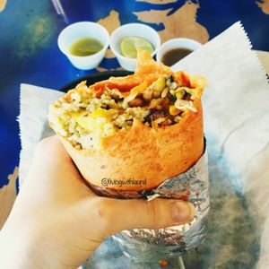 Vegan Tempeh Burrito in Cayenne Wrap at Freebirds World Burrito in Midland