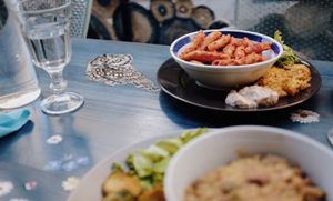 Two dishes at the beautiful outdoor seating table.  at Na Stopnickah in Koper