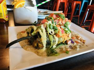 Incredible Stuffed Poblano Pepper!  at No Bones Beach Club in Seattle