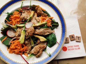 Lemon-paprika 'chicken' and avocado salad at Hyde Park Book Club in Leeds